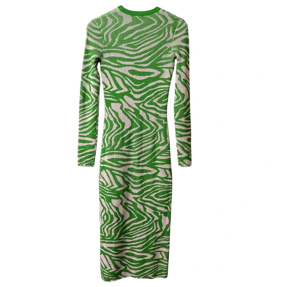 Stine Goya Chiara Knit Midi Dress Pastel Green Abstract Print Ribbed‎ Size XXS